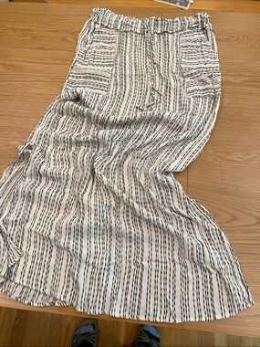 Potter's Pot Slinky Black and Light Cream Striped Maxi Skirt